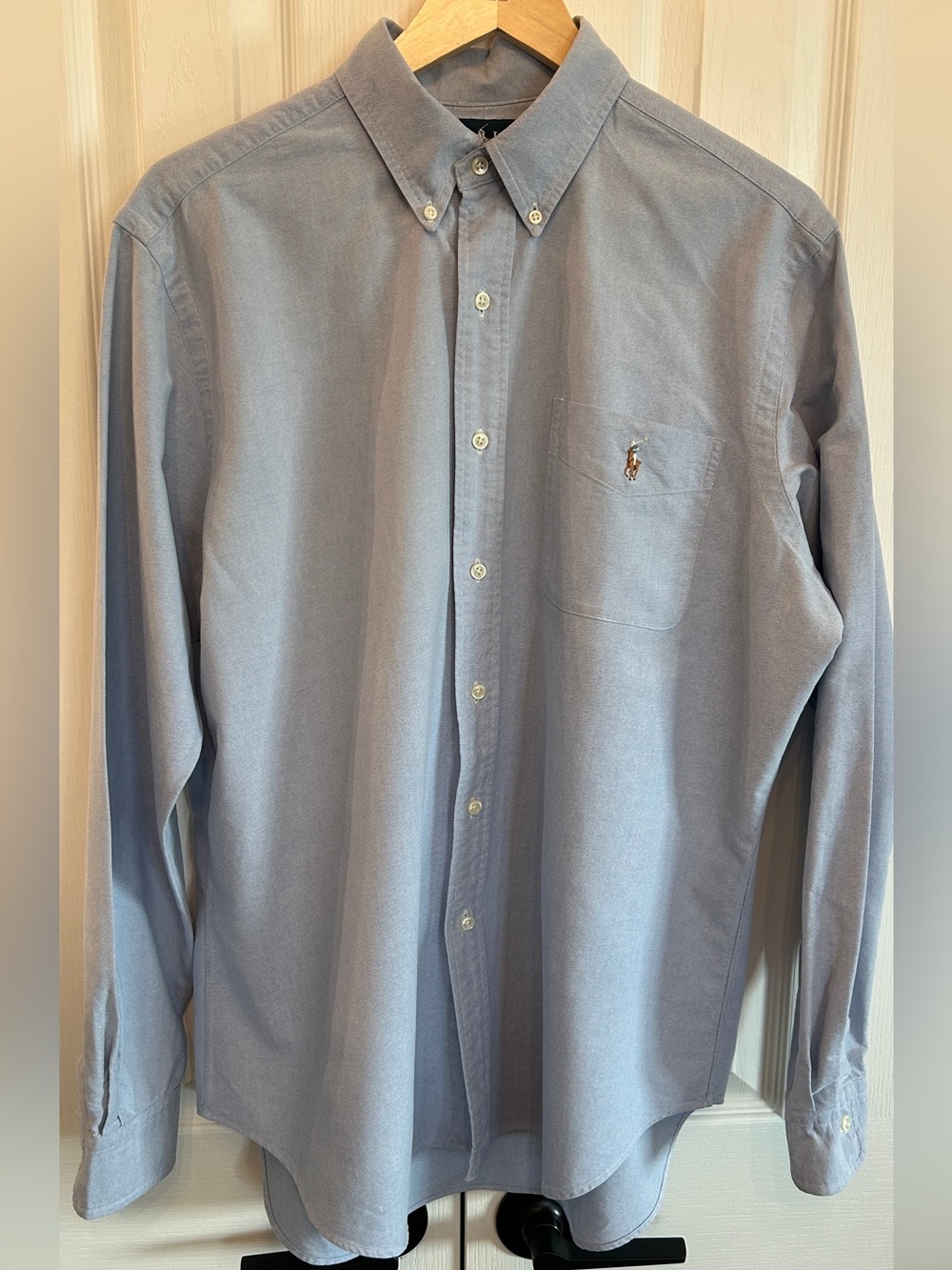 Polo Ralph Lauren Oxford 100% Cotton Long Sleeve Shirt Light Blue L EUC